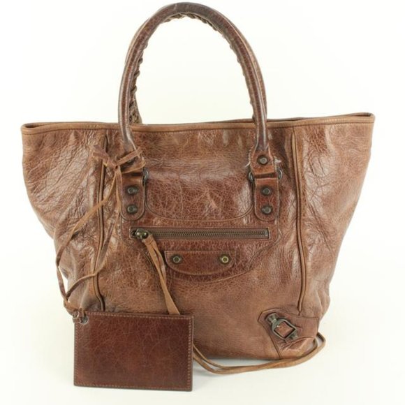 Balenciaga Brown Leather The Sunday Tote 61bl55s - Picture 1 of 12